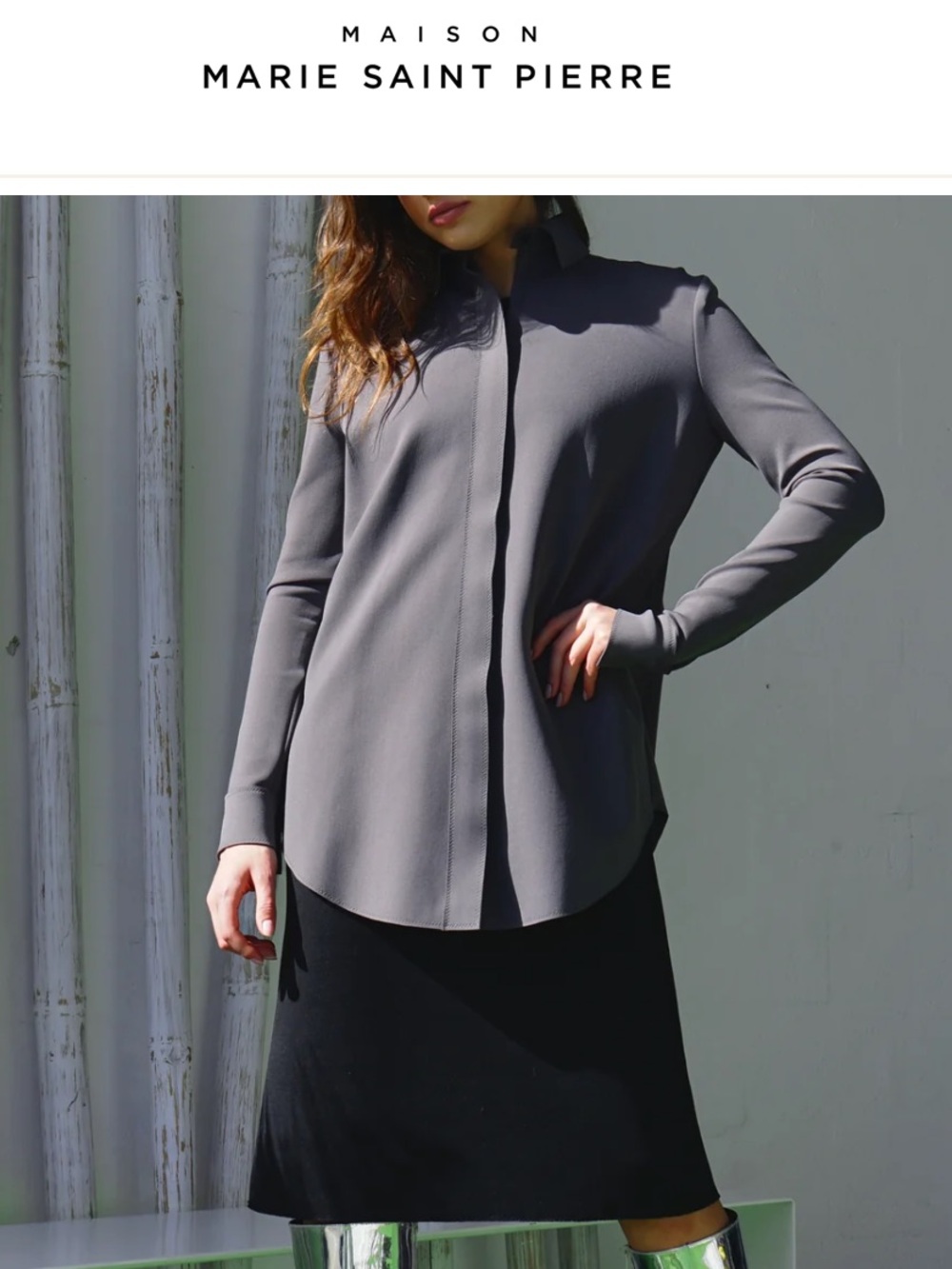 Marie Saint Pierre TILE Scuba Tunic Shirt Gray Size XL Hidden Zip MSRP $1290